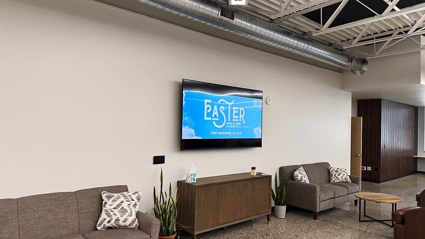 Lobby video display and digital signage in a church