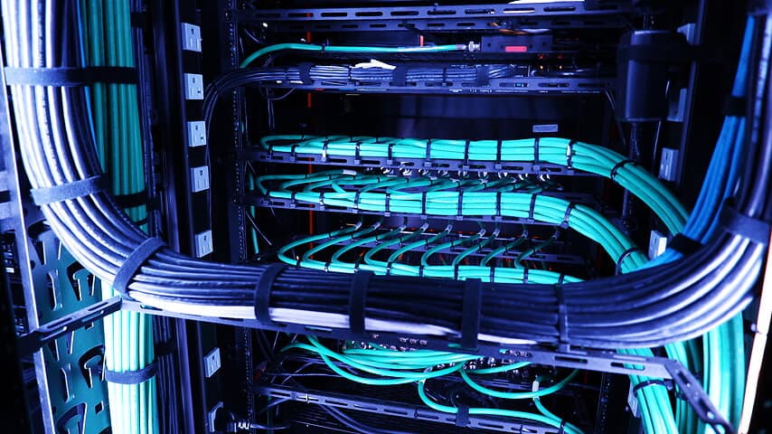 Church sound system equipment rack and cabling